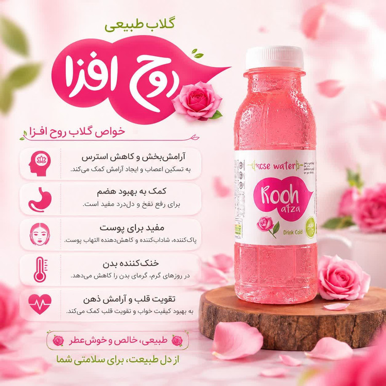 نوشیدنی عرقیجات بطری 300 سی سی روح افزا با طعم گلاب کارتن 24 عددی
