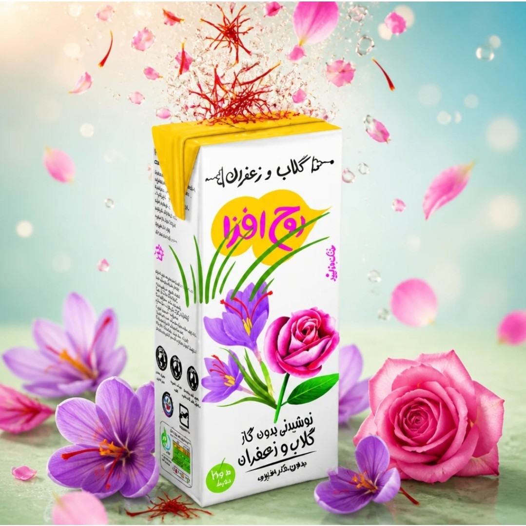 نوشیدنی عرقیجات پاکتی 200 سی سی روح افزا با طعم گلاب زعفران کارتن 32 عددی